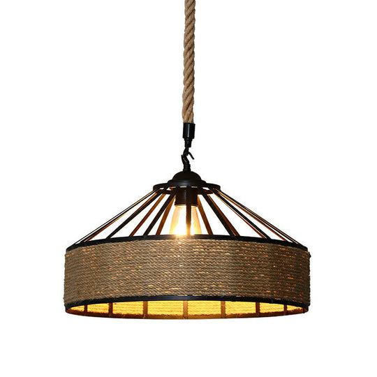 Hemp Rope Industrial Pendant Light For Restaurants - Stylish Ceiling Hanging Fixture Brown / Small