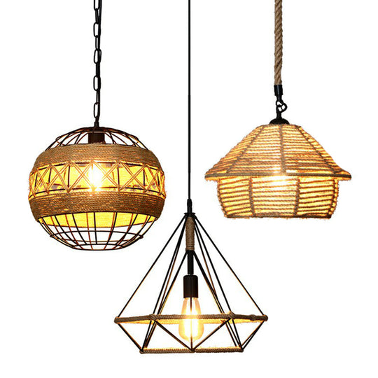 Hemp Rope Hanging Lamp - Single-Bulb Pendant For Vintage Restaurant Lighting (Brown)