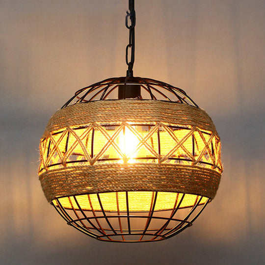 Rustic Hemp Rope Hanging Lamp, Vintage Single-Bulb Pendant for Restaurants - Brown