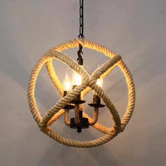 Rustic Hemp Rope Hanging Lamp, Vintage Single-Bulb Pendant for Restaurants - Brown