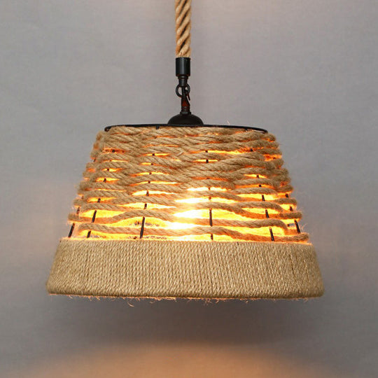 Rustic Hemp Rope Hanging Lamp, Vintage Single-Bulb Pendant for Restaurants - Brown