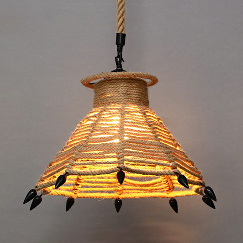 Hemp Rope Hanging Lamp - Single-Bulb Pendant For Vintage Restaurant Lighting (Brown) Brown / J