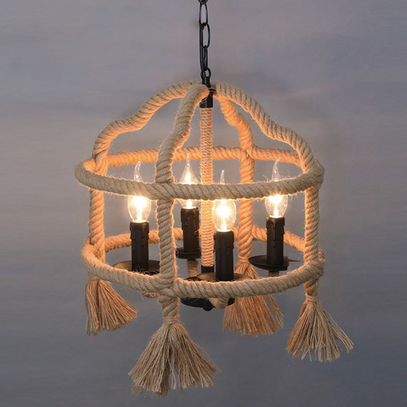 Rustic Hemp Rope Hanging Lamp, Vintage Single-Bulb Pendant for Restaurants - Brown