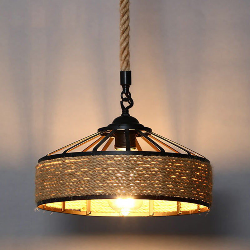 Hemp Rope Hanging Lamp - Single-Bulb Pendant For Vintage Restaurant Lighting (Brown) Brown / B