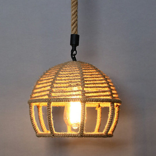 Rustic Hemp Rope Hanging Lamp, Vintage Single-Bulb Pendant for Restaurants - Brown