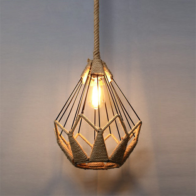 Hemp Rope Hanging Lamp - Single-Bulb Pendant For Vintage Restaurant Lighting (Brown) Brown / N