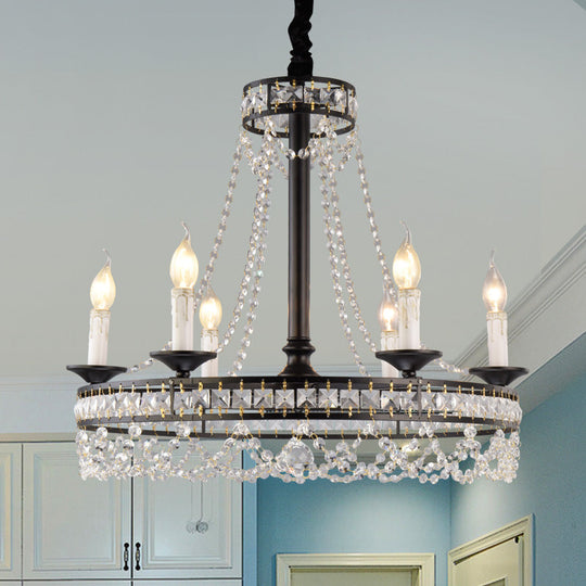 Black Retro Circular Hanging Chandelier With Crystal Lights (4/6/8)