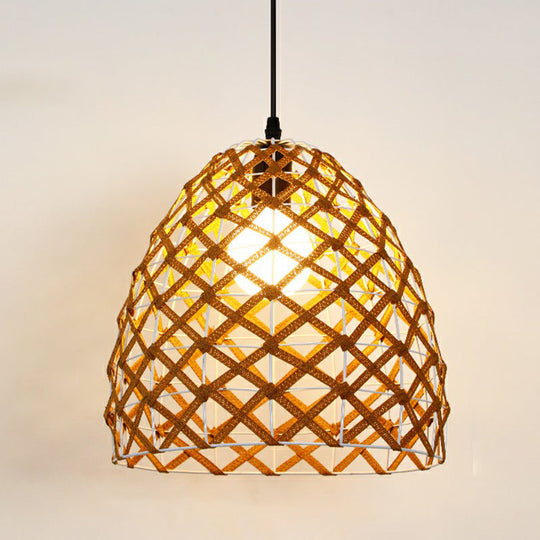 Hemp Rope Shaded Pendant Light - Antique 1-Light Hanging Fixture for Restaurants in Brown