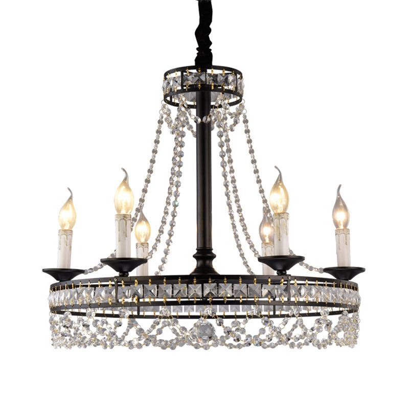 Black Retro Circular Hanging Chandelier With Crystal Lights (4/6/8)