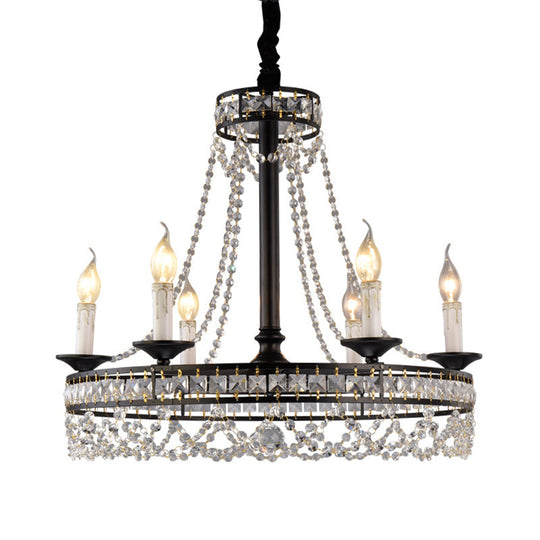 Black Retro Circular Hanging Chandelier With Crystal Lights (4/6/8)