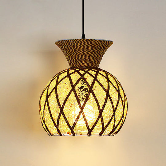 Hemp Rope Shaded Pendant Light - Antique 1-Light Hanging Fixture for Restaurants in Brown