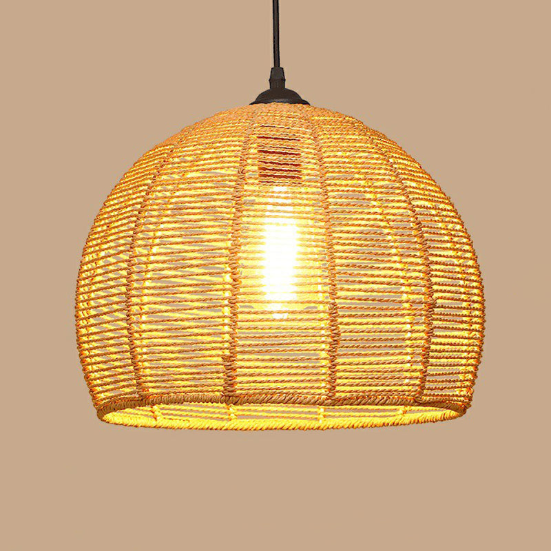 Rustic Hemp Rope Pendant Light Fixture with Brown Bulb