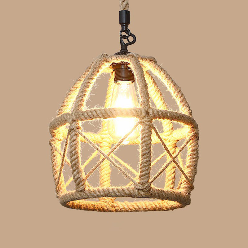 Hemp Rope Pendant Light With Rustic Charm - Brown Bulb Included / D