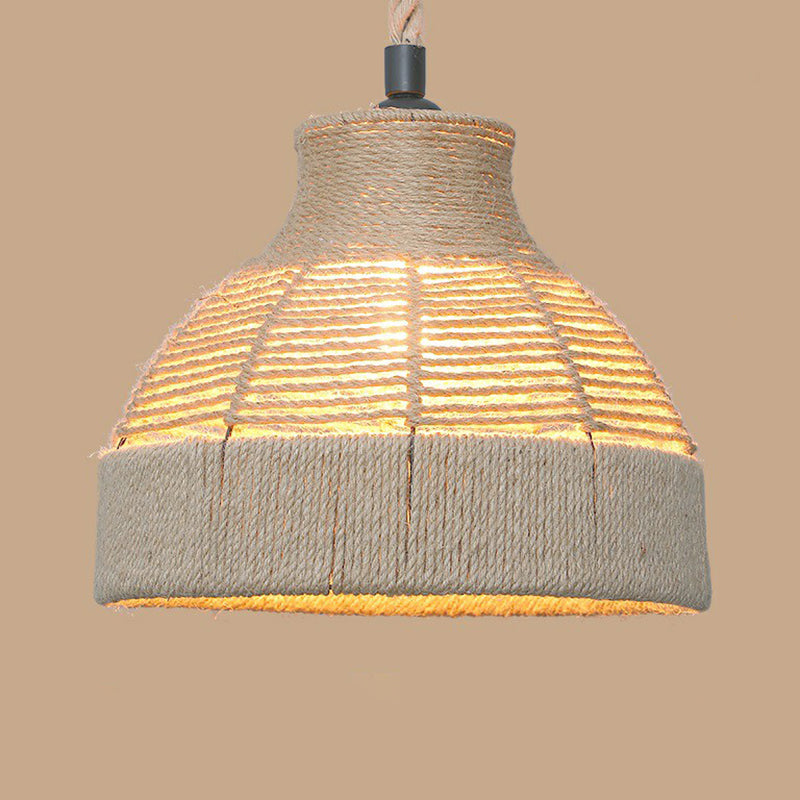 Rustic Hemp Rope Pendant Light Fixture with Brown Bulb