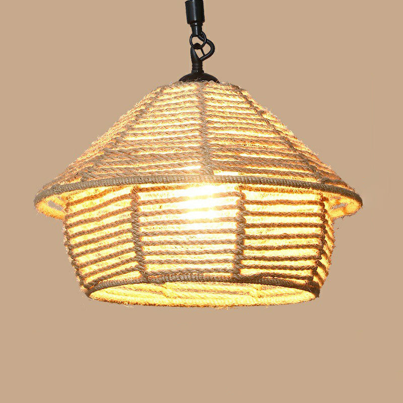 Rustic Hemp Rope Pendant Light Fixture with Brown Bulb