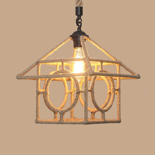 Rustic Hemp Rope Pendant Light Fixture with Brown Bulb