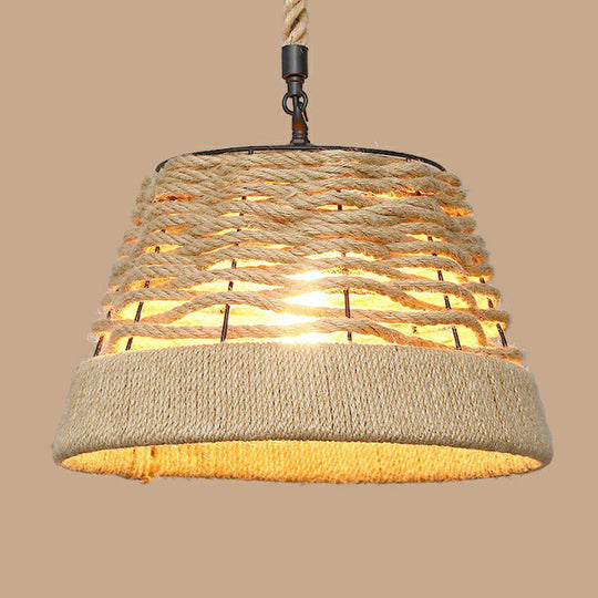 Rustic Hemp Rope Pendant Light Fixture with Brown Bulb