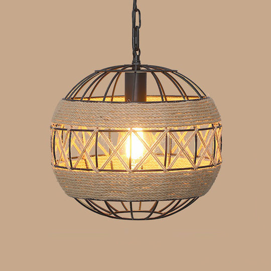 Rustic Hemp Rope Pendant Light Fixture with Brown Bulb