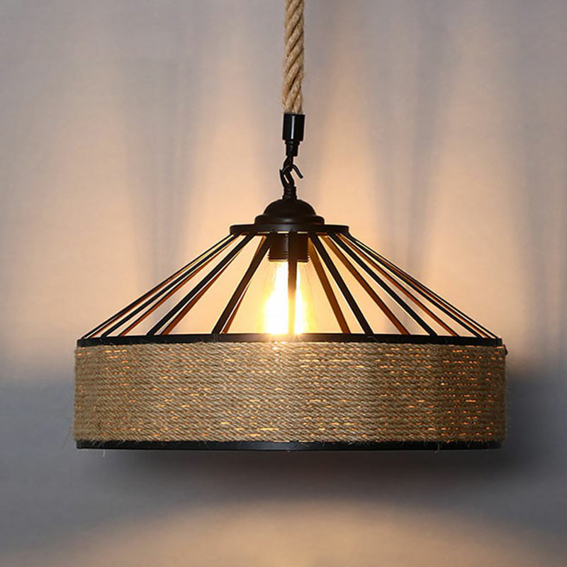 Hemp Rope Pendant Light With Rustic Charm - Brown Bulb Included / M