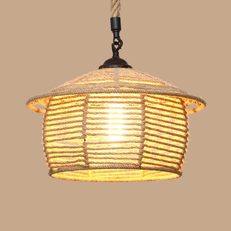 Rustic Hemp Rope Pendant Light Fixture with Brown Bulb