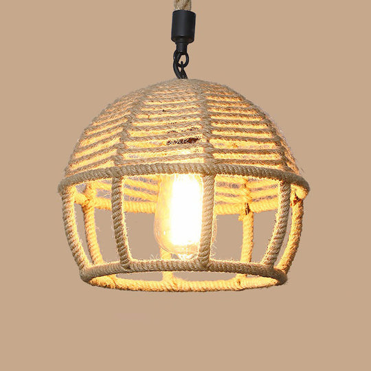 Rustic Hemp Rope Pendant Light Fixture with Brown Bulb