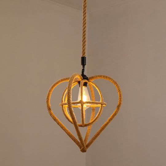 Vintage Hemp Rope Hanging Light: Single-Bulb Pendant For Restaurants In Brown / D