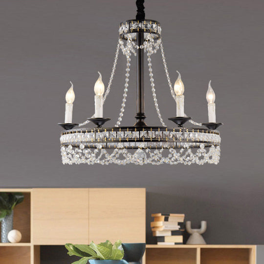 Black Retro Circular Hanging Chandelier With Crystal Lights (4/6/8)