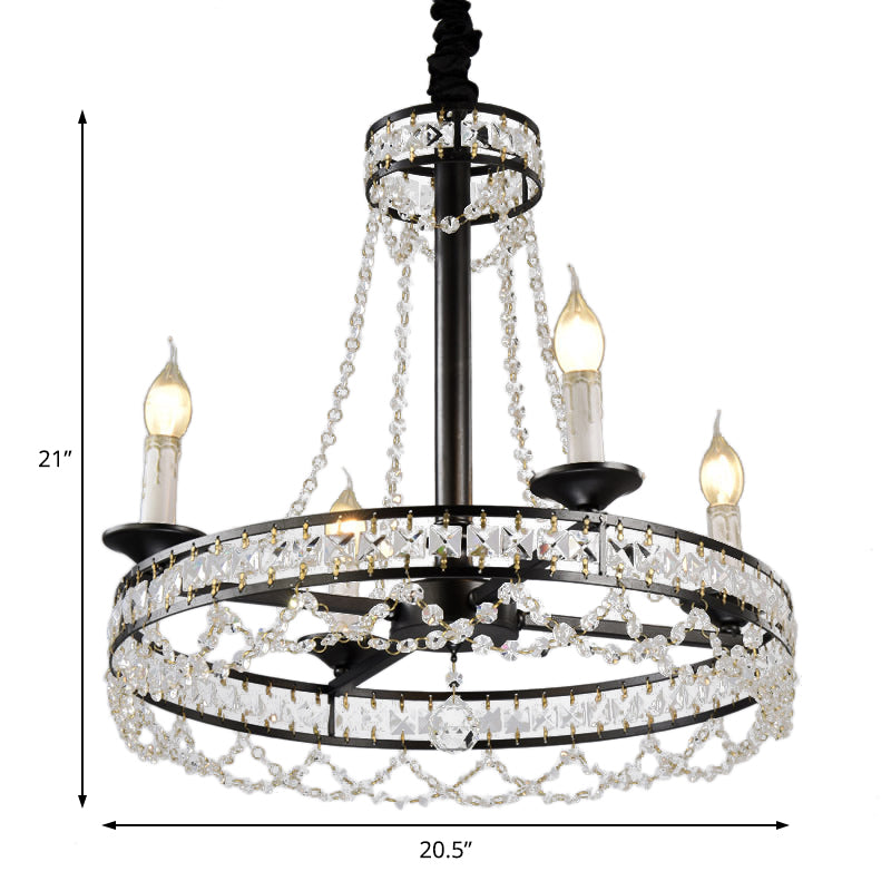 Black Retro Circular Hanging Chandelier With Crystal Lights (4/6/8)