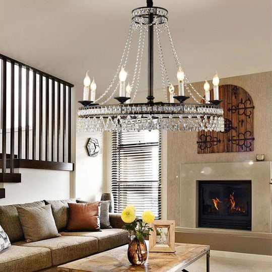 Black Retro Circular Hanging Chandelier With Crystal Lights (4/6/8) 8 /