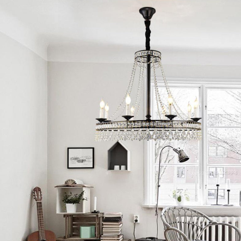 Black Retro Circular Hanging Chandelier With Crystal Lights (4/6/8)