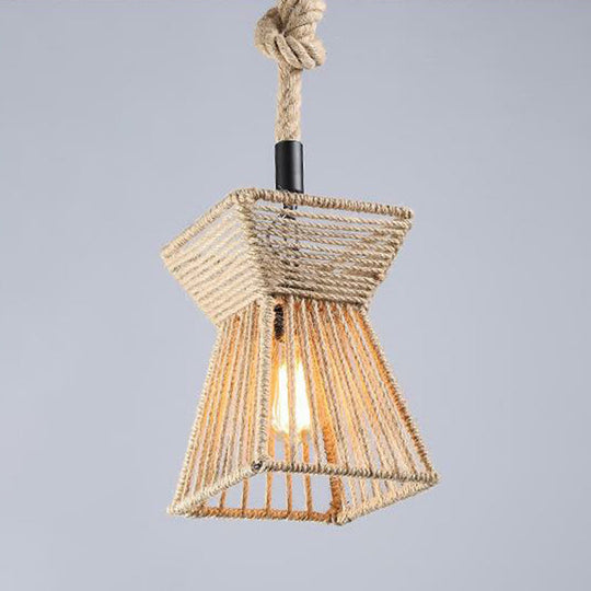 Hemp Rope Industrial Ceiling Light In Brown For Restaurants - Elegant Pendant Lighting / C