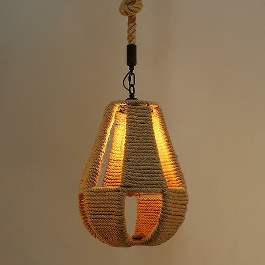 Hemp Rope Wrapped Ceiling Pendant Light - Industrial Single-Chain Design, Brown Finish