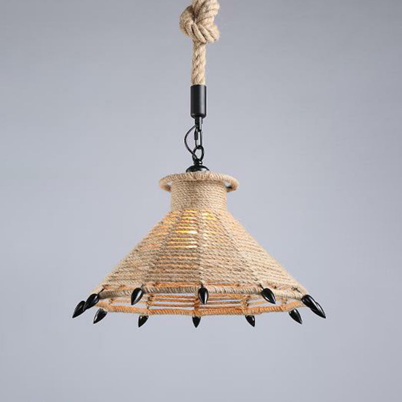 Hemp Rope Wrapped Ceiling Pendant Light - Industrial Single-Chain Design, Brown Finish