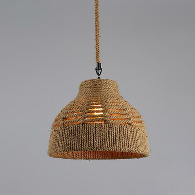 Hemp Rope Industrial Ceiling Light In Brown For Restaurants - Elegant Pendant Lighting / I