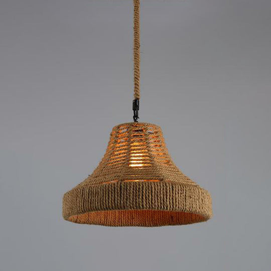 Hemp Rope Wrapped Ceiling Pendant Light - Industrial Single-Chain Design, Brown Finish