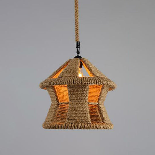 Hemp Rope Wrapped Ceiling Pendant Light - Industrial Single-Chain Design, Brown Finish