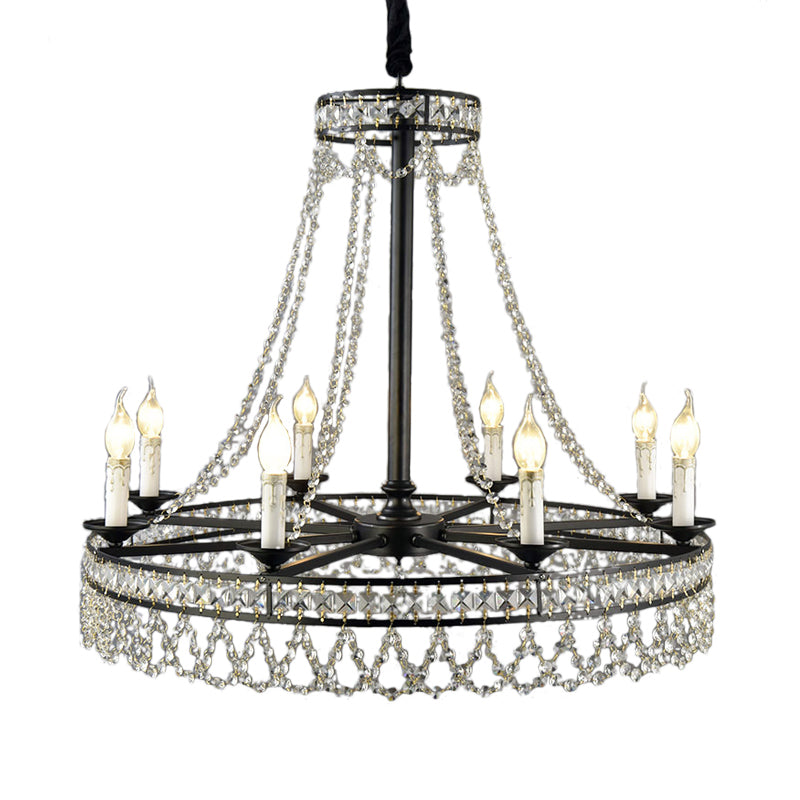 Black Retro Circular Hanging Chandelier With Crystal Lights (4/6/8)