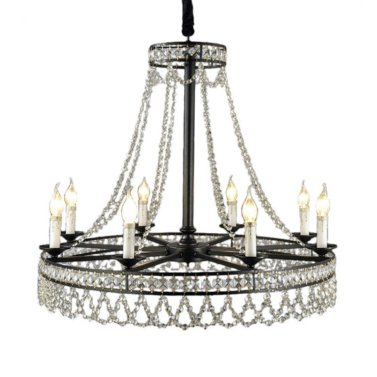 Black Retro Circular Hanging Chandelier With Crystal Lights (4/6/8)