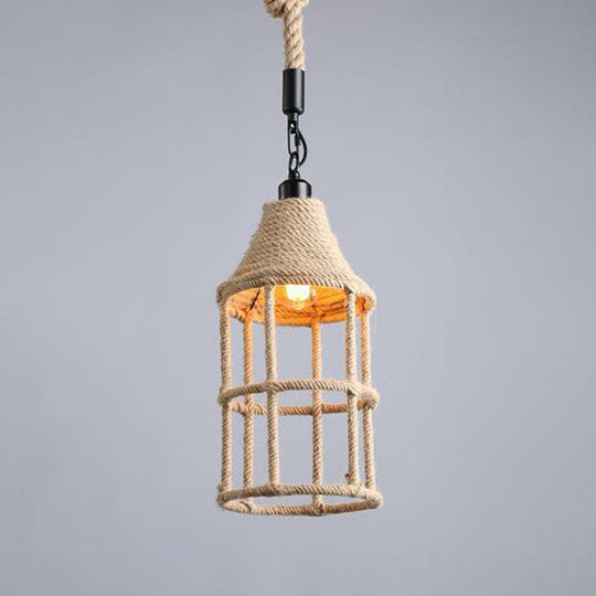 Hemp Rope Industrial Ceiling Light In Brown For Restaurants - Elegant Pendant Lighting / A