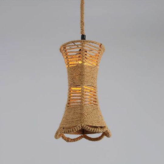 Hemp Rope Wrapped Ceiling Pendant Light - Industrial Single-Chain Design, Brown Finish