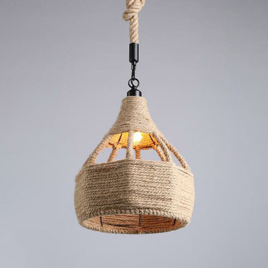 Hemp Rope Wrapped Ceiling Pendant Light - Industrial Single-Chain Design, Brown Finish