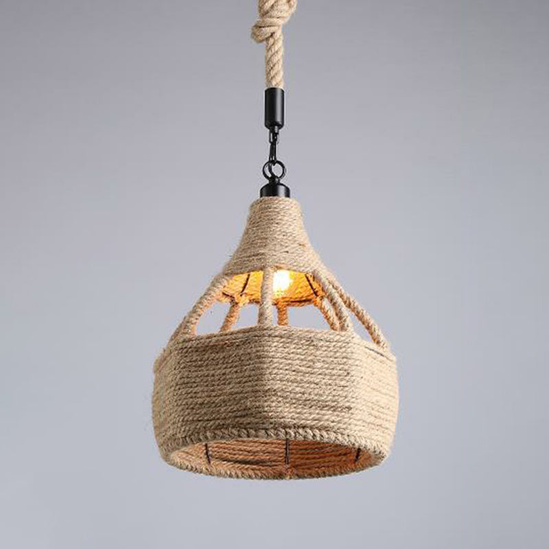 Hemp Rope Industrial Ceiling Light In Brown For Restaurants - Elegant Pendant Lighting / L