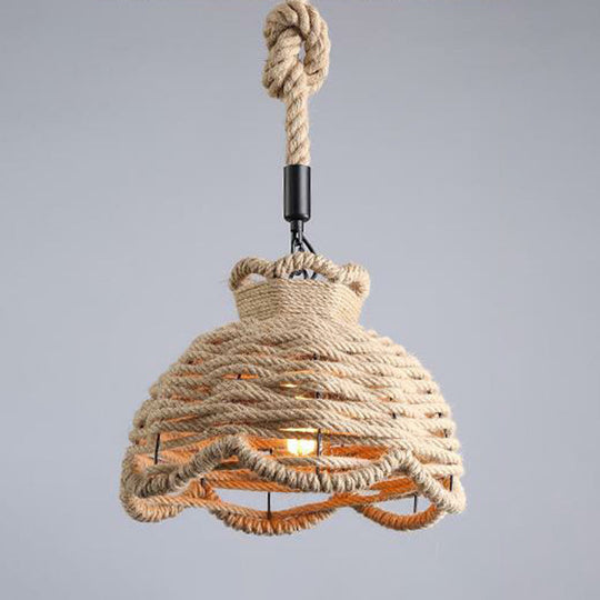 Hemp Rope Wrapped Ceiling Pendant Light - Industrial Single-Chain Design, Brown Finish