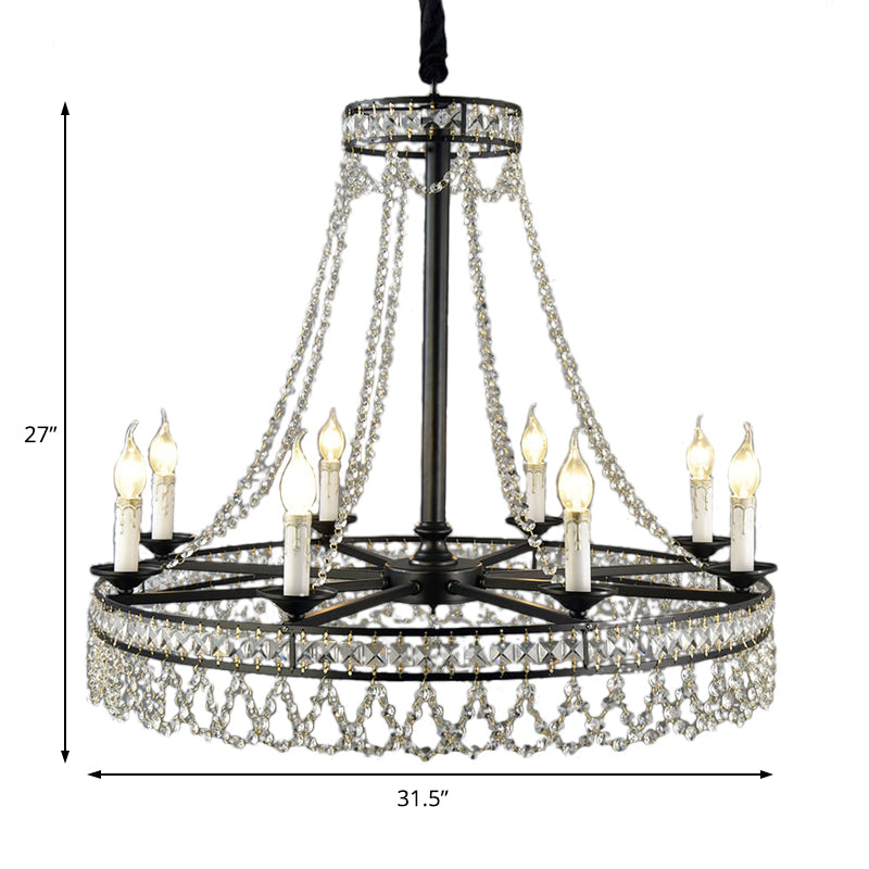 Black Retro Circular Hanging Chandelier With Crystal Lights (4/6/8)