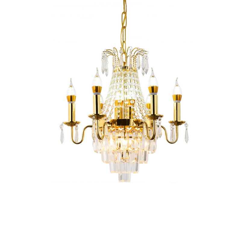 Mid-Century Crystal Chandelier: Gold 6-Head Sputnik Hanging Lamp For Living Room