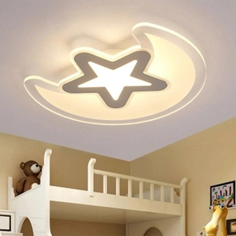 Modern Led Flushmount Ceiling Light For Kindergarten - Clear Crescent And Star Acrylic Flush Mount