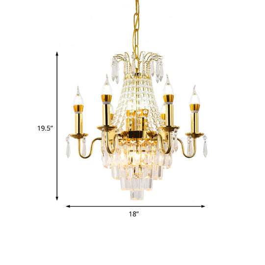 Mid-Century Crystal Chandelier: Gold 6-Head Sputnik Hanging Lamp For Living Room