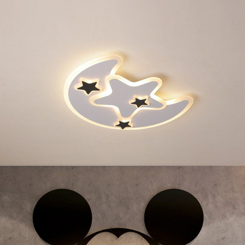 Nordic Crescent & Star LED Flush Mount Acrylic Ceiling Light - White