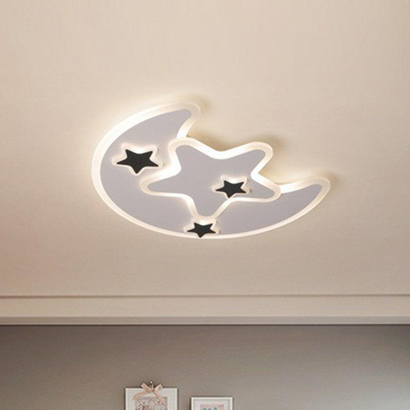 Nordic Crescent & Star LED Flush Mount Acrylic Ceiling Light - White