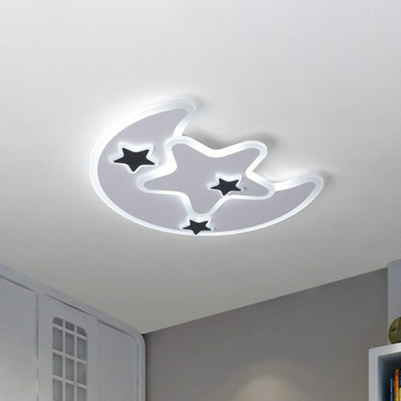 Nordic Crescent & Star LED Flush Mount Acrylic Ceiling Light - White